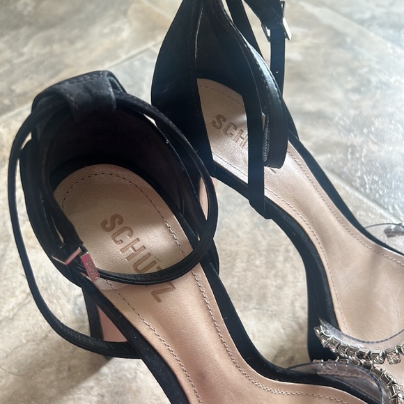 Schutz Black Bling Jayda Platform Suede Heels 9.5 - Picture 3 of 16